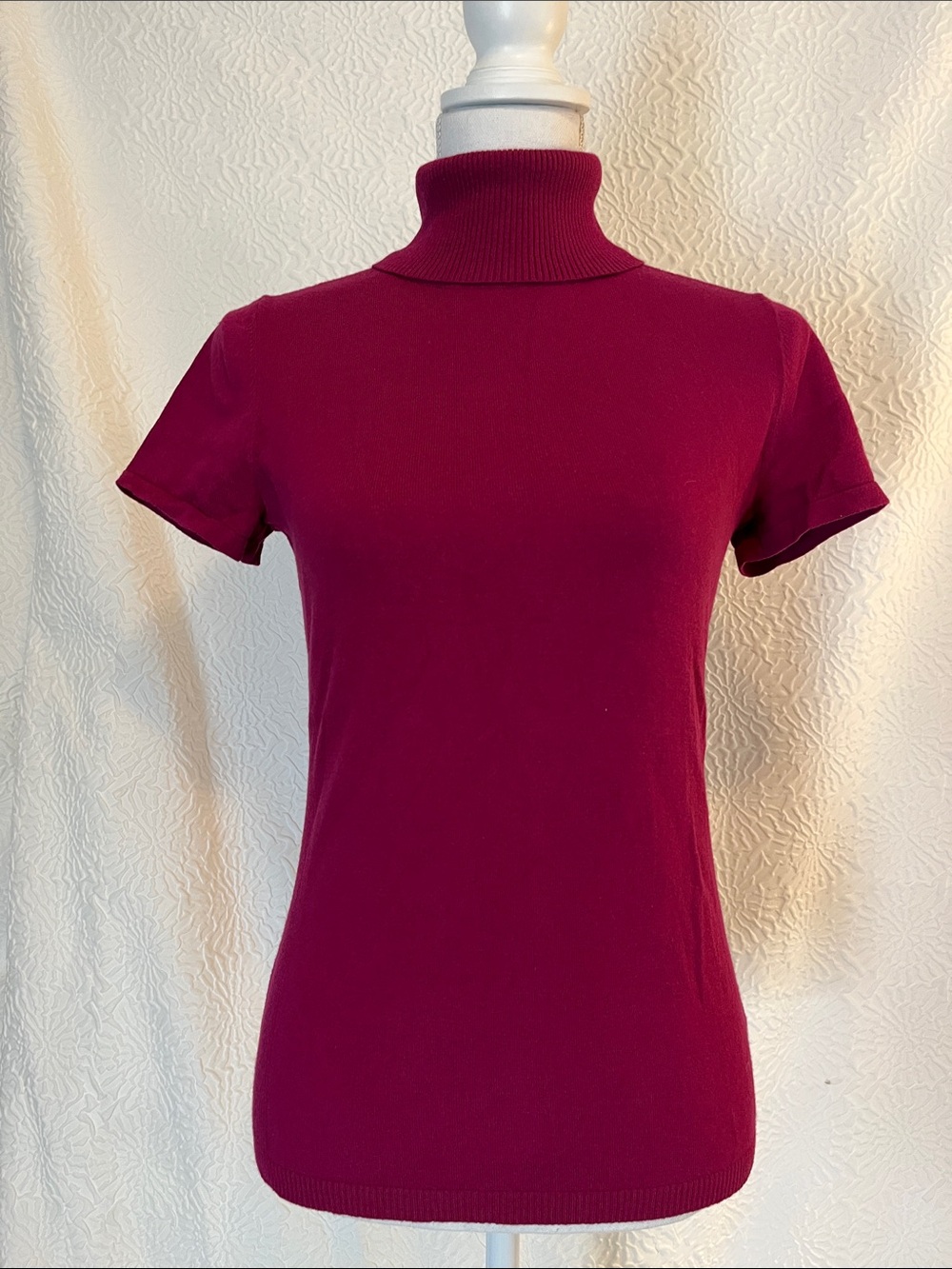 Anne Klein Short-Sleeve Turtleneck Top in Raspberry